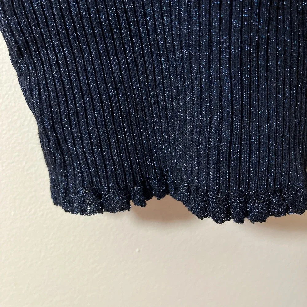 Milly Metallic Stardust Ribbed Sweater Dress XS Navy Blue Siren Celeb Style